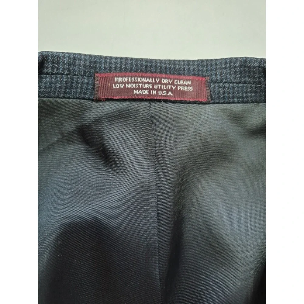 Evan Picone Mens Wool Sports Coat 40L Blue Houndstooth Vintage USA Blazer
